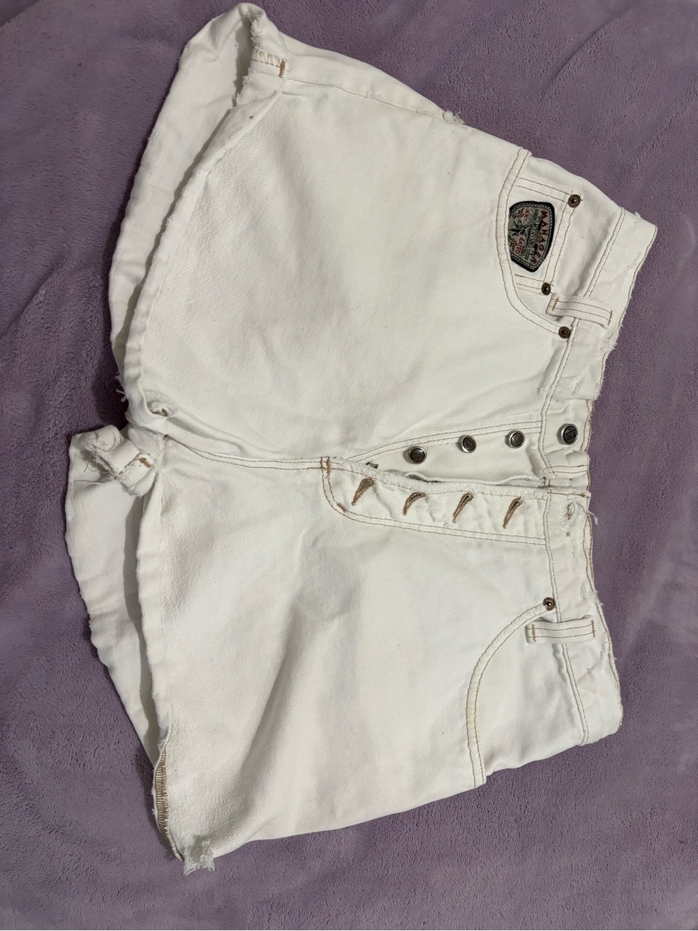 High-Waisted White Denim Button-Fly Shorts